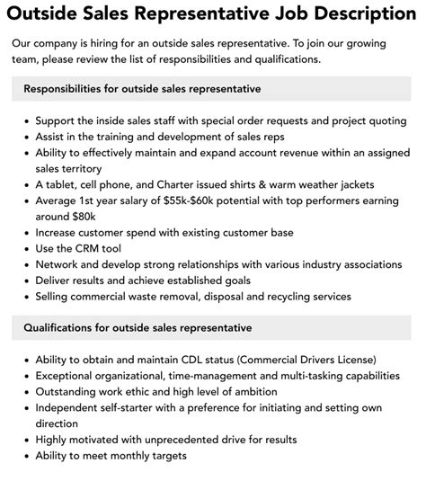 outside sales reps job description
